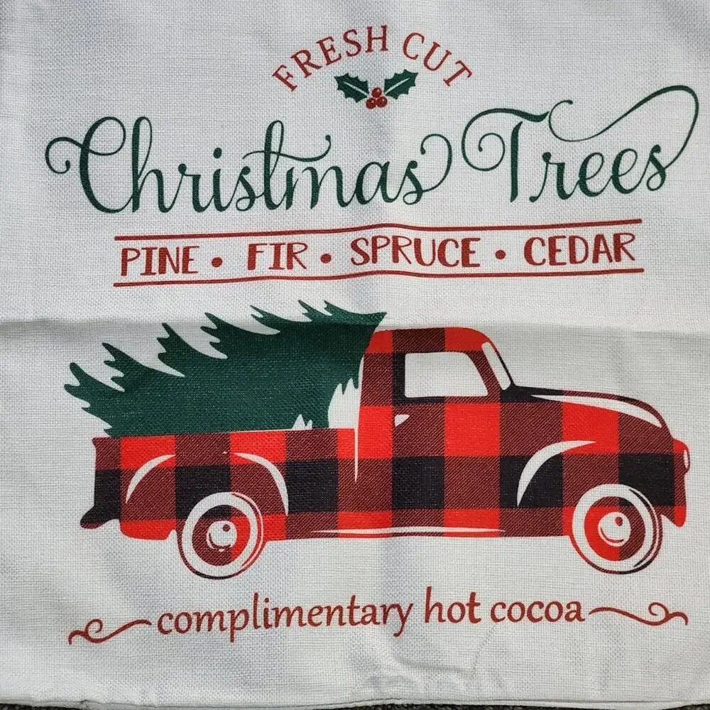 🎄 New Set of 4 Christmas Holiday Pillow Covers Buffalo Check Plaid Truck Farm